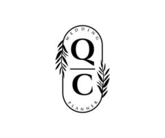 colección de logotipos de monogramas de boda con letras iniciales qc, plantillas florales y minimalistas modernas dibujadas a mano para tarjetas de invitación, guardar la fecha, identidad elegante para restaurante, boutique, café en vector