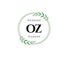 colección de logotipos de monograma de boda con letras iniciales de oz, plantillas florales y minimalistas modernas dibujadas a mano para tarjetas de invitación, guardar la fecha, identidad elegante para restaurante, boutique, café en vector