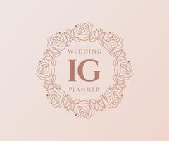 IG Initials letter Wedding monogram logos collection, hand drawn modern minimalistic and floral templates for Invitation cards, Save the Date, elegant identity for restaurant, boutique, cafe in vector