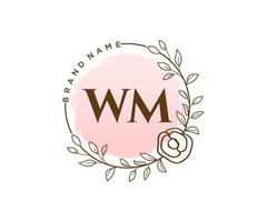 logo femenino wm inicial. utilizable para logotipos de naturaleza, salón, spa, cosmética y belleza. elemento de plantilla de diseño de logotipo de vector plano.