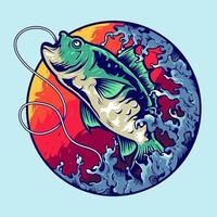 Big bass fishing illustration vector