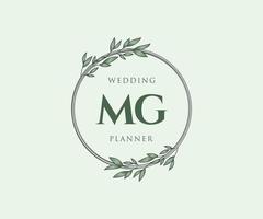 colección de logotipos de monograma de boda con letras iniciales mg, plantillas florales y minimalistas modernas dibujadas a mano para tarjetas de invitación, guardar la fecha, identidad elegante para restaurante, boutique, café en vector