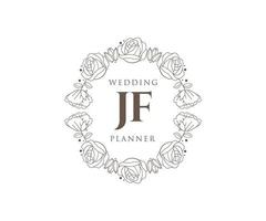 colección de logotipos de monograma de boda con letras iniciales jf, plantillas florales y minimalistas modernas dibujadas a mano para tarjetas de invitación, guardar la fecha, identidad elegante para restaurante, boutique, café en vector