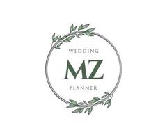 Colección de logotipos de monograma de boda con letras iniciales mz, plantillas florales y minimalistas modernas dibujadas a mano para tarjetas de invitación, guardar la fecha, identidad elegante para restaurante, boutique, café en vector