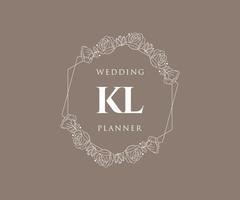 colección de logotipos de monograma de boda con letras iniciales kl, plantillas florales y minimalistas modernas dibujadas a mano para tarjetas de invitación, guardar la fecha, identidad elegante para restaurante, boutique, café en vector