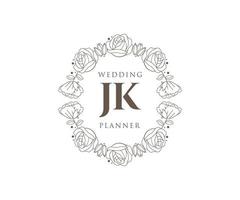 colección de logotipos de monograma de boda con letras iniciales jk, plantillas florales y minimalistas modernas dibujadas a mano para tarjetas de invitación, guardar la fecha, identidad elegante para restaurante, boutique, café en vector