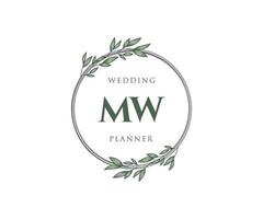 colección de logotipos de monogramas de boda con letras iniciales de mw, plantillas florales y minimalistas modernas dibujadas a mano para tarjetas de invitación, guardar la fecha, identidad elegante para restaurante, boutique, café en vector