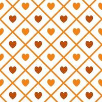 Seamless pattern with orange hearts on the white background. Vector illustration. Romantic colorful pattern - valentines day or love. Trendy stylish. Plaid fabric. Crisscross stripes.