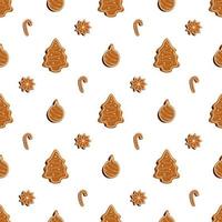 Vector Christmas seamless pattern with gingerbread cookies.Xmas Tree. Holiday themed design.