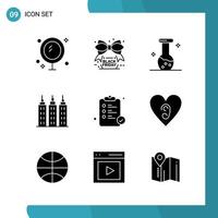 Vector Pack of 9 Glyph Symbols Solid Style Icon Set on White Background for Web and Mobile Creative Black Icon vector background