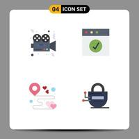 paquete de 4 iconos planos creativos de ubicación de película película mapa completo elementos de diseño vectorial editables vector