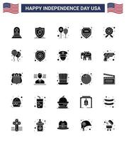 Happy Independence Day Pack of 25 Solid Glyph Signs and Symbols for investigating usa celebrate sign security Editable USA Day Vector Design Elements