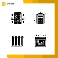 4 Icon Set Solid Style Icon Pack Glyph Symbols isolated on White Backgound for Responsive Website Designing Creative Black Icon vector background