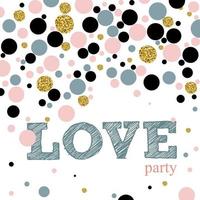 Vector greeting card with polka dots and hearts.