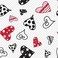 Retro hand-drawn sketches seamless background with hearts for valentines and wedding day vector