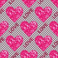 Love seamless pattern, background with hearts and text. Pop-art style vector