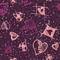 Retro hand-drawn sketches seamless background with hearts for valentines and wedding day vector