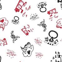 Retro hand-drawn sketches seamless background with love symbols for valentines and wedding day vector