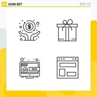 Collection of 4 Universal Line Icons Icon Set for Web and Mobile vector