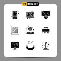 9 User Interface Solid Glyph Pack of modern Signs and Symbols of grid edit technical correction retry Editable Vector Design Elements