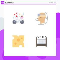 Editable Vector Line Pack of 4 Simple Flat Icons of bicycle virtual heart man cheese Editable Vector Design Elements