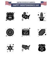 9 paquete de glifos sólidos de estados unidos de signos y símbolos del día de la independencia del día calendario flor estrella americana elementos de diseño de vector de día de estados unidos editables