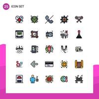 Filled line Flat Color Pack of 25 Universal Symbols of stick crosse call gear creative Editable Vector Design Elements