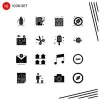 Modern Set of 16 Solid Glyphs and symbols such as blog video missing forbidden no love Editable Vector Design Elements