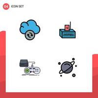 Editable Vector Line Pack of 4 Simple Filledline Flat Colors of cloud game bribe influence playstation Editable Vector Design Elements