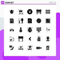 Pictogram Set of 25 Simple Solid Glyphs of graph ice yuan cube interior Editable Vector Design Elements