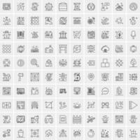 100 Universal Black Line Icons on White Background vector