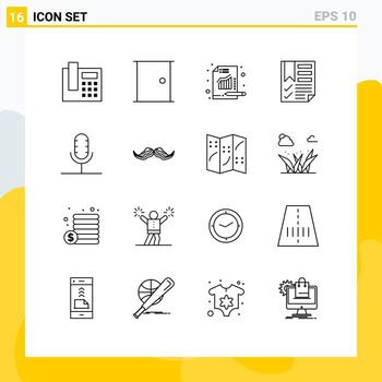 16 User Interface Outline Pack of modern Signs and Symbols of audio page analytics document bookmark Editable Vector Design Elements