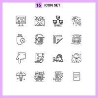 User Interface Pack of 16 Basic Outlines of computers food database diet computer Editable Vector Design Elements