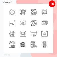 16 Outline concept for Websites Mobile and Apps season calendar certificate picture frame Editable Vector Design Elements