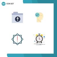Group of 4 Modern Flat Icons Set for files warning mind thinking clock Editable Vector Design Elements