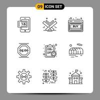 9 Black Icon Pack Outline Symbols Signs for Responsive designs on white background 9 Icons Set Creative Black Icon vector background