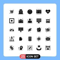 Modern Set of 25 Solid Glyphs and symbols such as heart hurt beach party holiday Editable Vector Design Elements