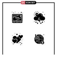 Universal Icon Symbols Group of 4 Modern Solid Glyphs of error romantic cloud weather business Editable Vector Design Elements