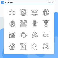 los iconos de estilo moderno de 16 líneas describen símbolos para uso general signo de icono de línea creativa aislado sobre fondo blanco paquete de 16 iconos vector