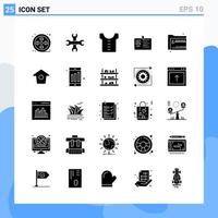 moderno 25 iconos de estilo sólido símbolos de glifo para uso general signo de icono sólido creativo aislado sobre fondo blanco paquete de 25 iconos vector