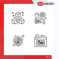 4 Universal Line Signs Symbols of coding message objects gear safety Editable Vector Design Elements