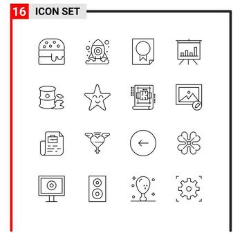 User Interface Pack of 16 Basic Outlines of fable garbage paper environment presentation Editable Vector Design Elements