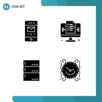 Group of 4 Solid Glyphs Signs and Symbols for envelopes data message web server Editable Vector Design Elements