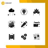 9 Icon Set Solid Style Icon Pack Glyph Symbols isolated on White Backgound for Responsive Website Designing Creative Black Icon vector background