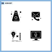 Solid Glyph Pack of 4 Universal Symbols of cream insight camping call lamp Editable Vector Design Elements