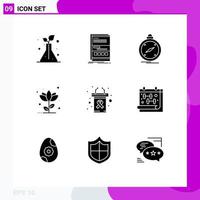 9 Thematic Vector Solid Glyphs and Editable Symbols of rose flower compass floral location Editable Vector Design Elements