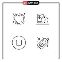 4 User Interface Line Pack of modern Signs and Symbols of bleeding heart stop breakfast fruits clover Editable Vector Design Elements
