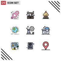 9 Thematic Vector Filledline Flat Colors and Editable Symbols of connection world small business globe sweet Editable Vector Design Elements