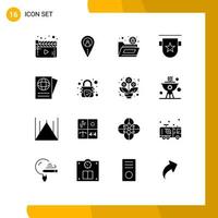 Universal Icon Symbols Group of 16 Modern Solid Glyphs of ribbon badges outsource badge security Editable Vector Design Elements