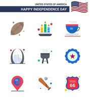 Pack of 9 creative USA Independence Day related Flats of cook barbecue cup usa gate Editable USA Day Vector Design Elements